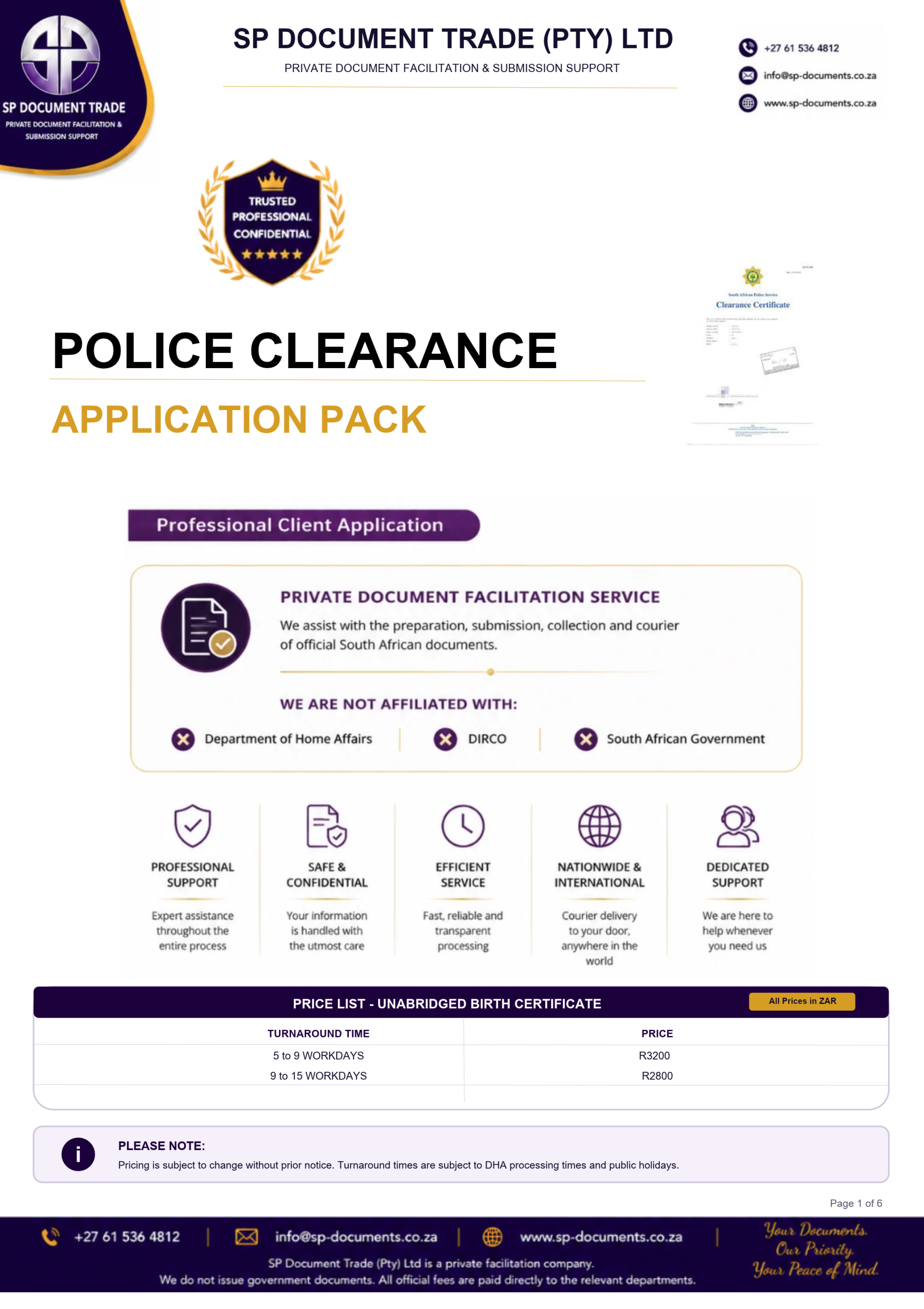 SP Document Trade police clearance application pack